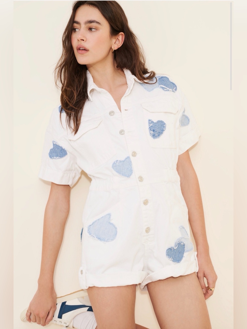 We The Free x Tricia Fix Re_Nuuly Denim Heart Romper M